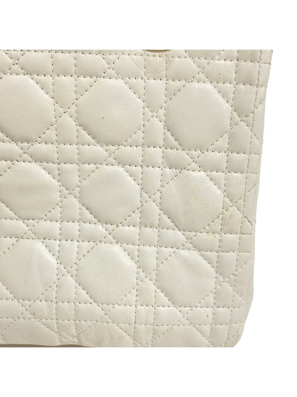 Dior Handbag Lady Bag White Gold Leather
